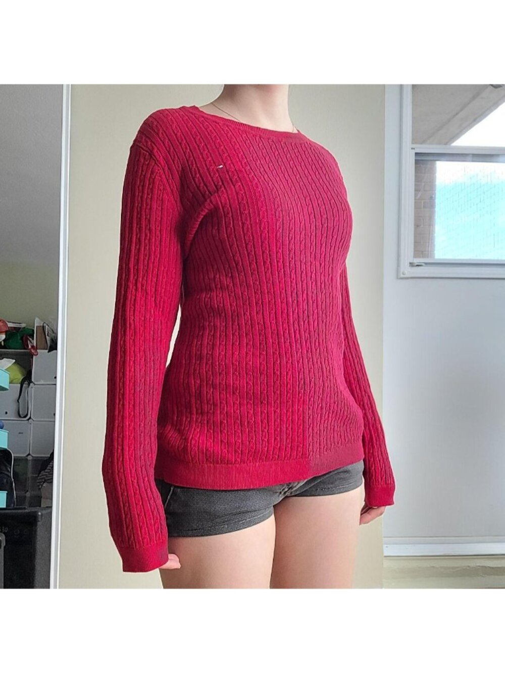 Tommy Hilfiger Preppy Cotton Cable Knit Slim Fit Top (L)